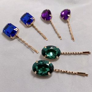 Jeweled Colored Hair Bobbie Pins Set